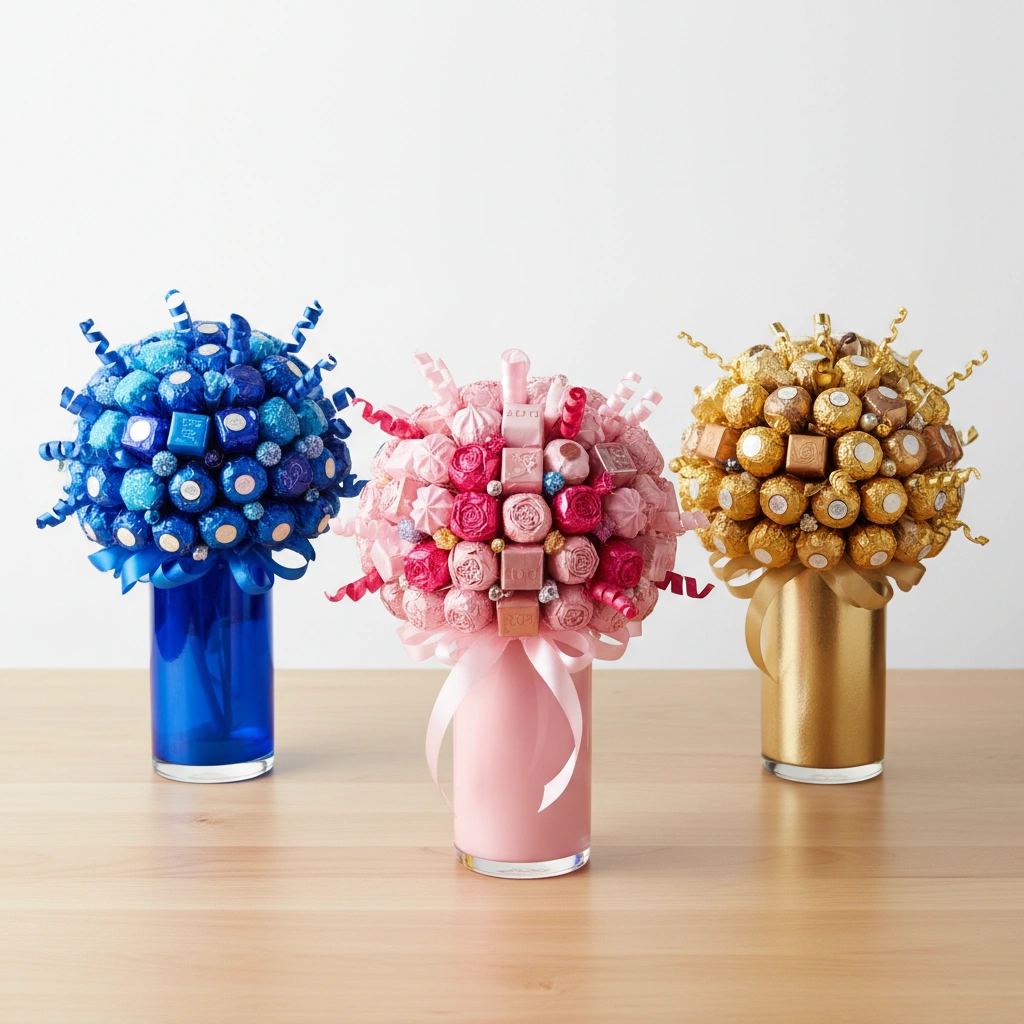 זרי שוקולדים בצבעים שונים: כחול, ורוד, זהב - מה כל צבע מסמל?